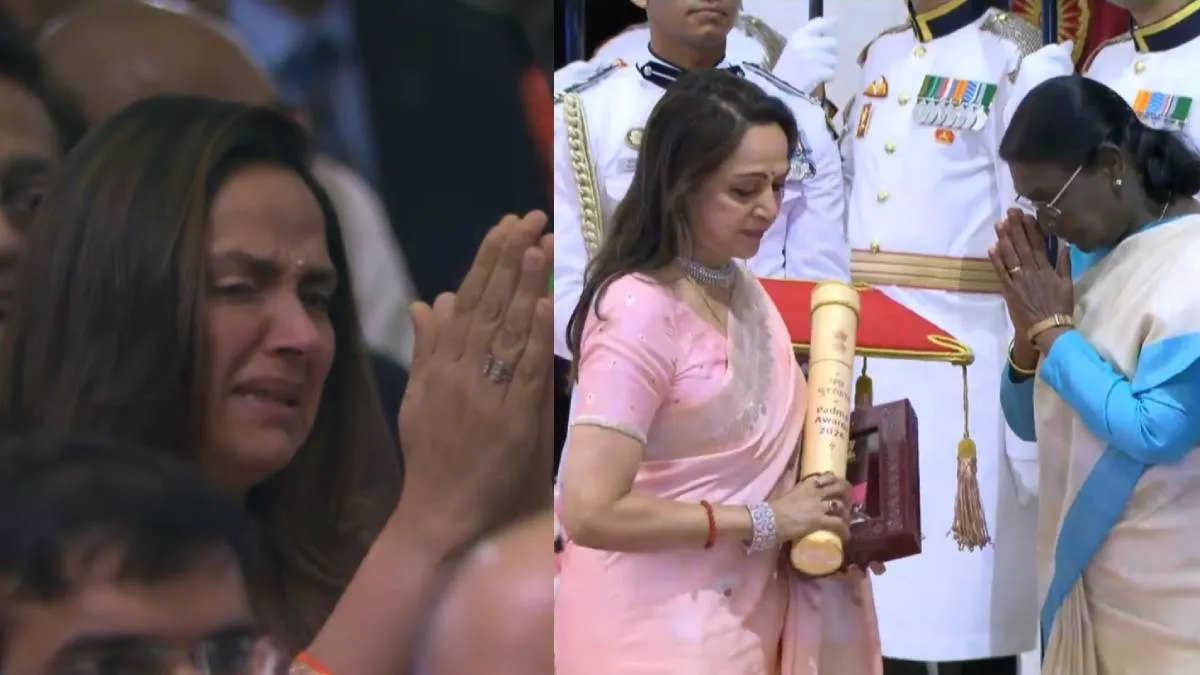 मरणोपरांत पद्म विभूषण से सम्मानित हुए धर्मेंद्र, अवॉर्ड लेते वक्त भावुक हुईं हेमा मालिनी; रो पड़ीं अहाना देओल