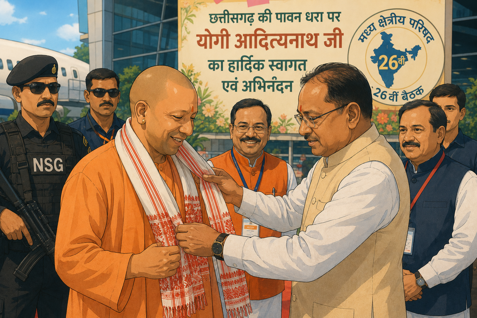 बस्तर पहुंचे योगी आदित्यनाथ, मध्य क्षेत्रीय परिषद की बैठक में होंगे शामिल