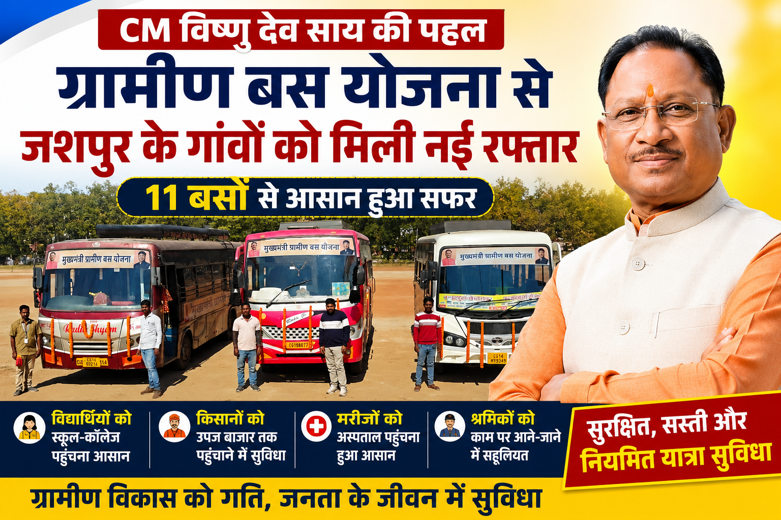 CM विष्णु देव साय की पहल रंग लाई, जशपुर के दूरस्थ गांवों तक पहुंची ग्रामीण बस सेवा