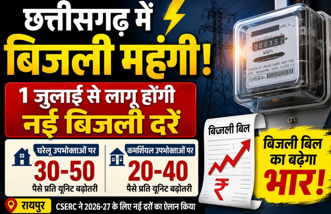 छत्तीसगढ़ में बिजली हुई महंगी, 1 जुलाई से लागू होंगी नई दरें; घरेलू उपभोक्ताओं पर 30-50 पैसे प्रति यूनिट का अतिरिक्त भार