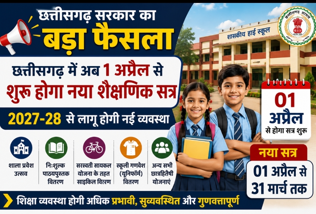 छत्तीसगढ़ में अब 1 अप्रैल से शुरू होगा नया शैक्षणिक सत्र, 2027-28 से लागू होगी नई व्यवस्था